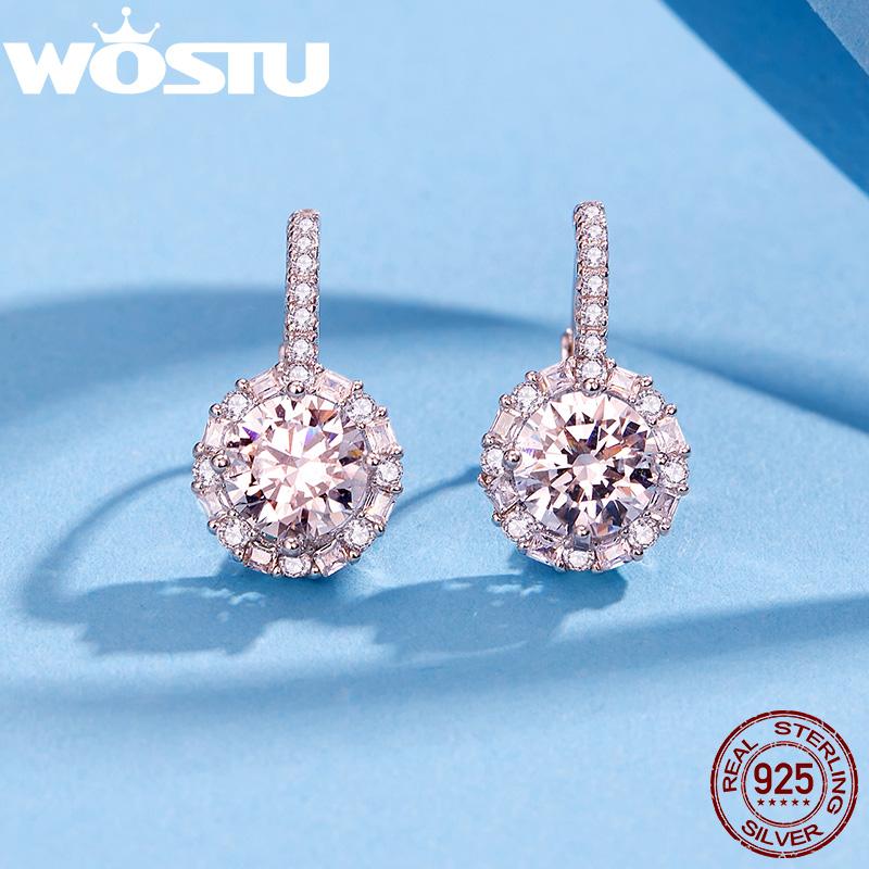 WOSTU Luxury Hoop Silver Earrings 925 Sterling Silver Cubic Zircon Fashion Modern Women's Earrings Jewelry Wedding Gift CQE508