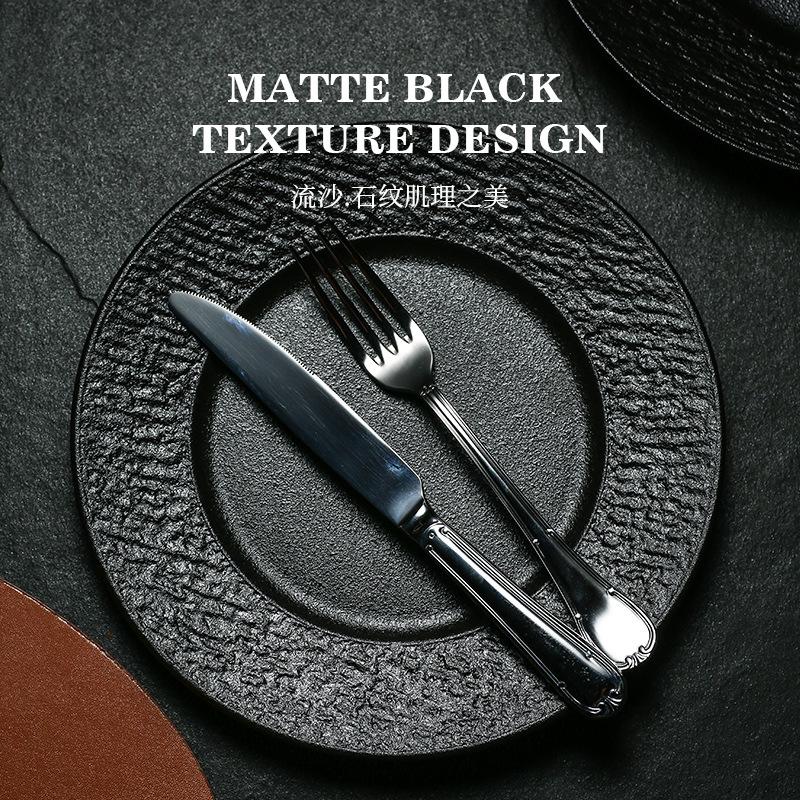 New Black Ceramic Frosted Steak Plate High-End Restaurant High Temperature Resistant Western Food Plate Pasta Plate Japanese Material Sashimi Plate