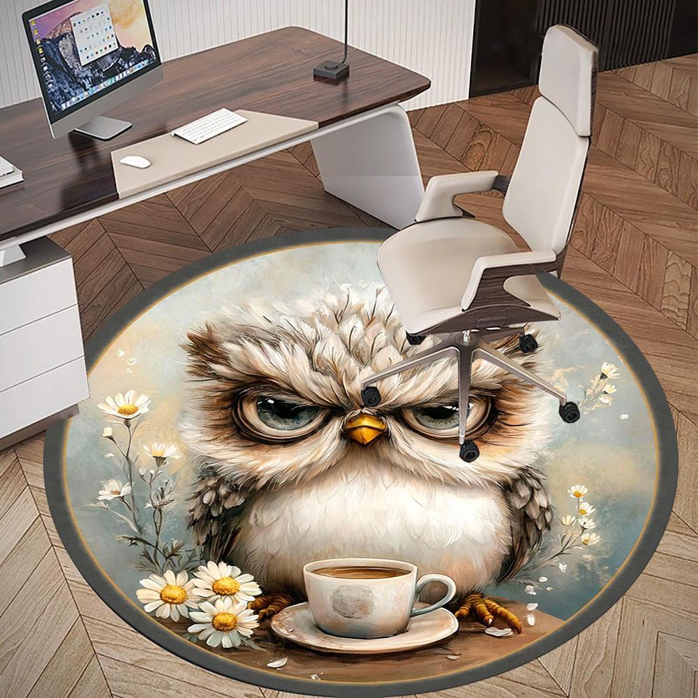 1PC Owl Coffee Office Round Area Rug, Under Office Chairs Bedroom Living Room Home Decor, Carpet for Office -1110051