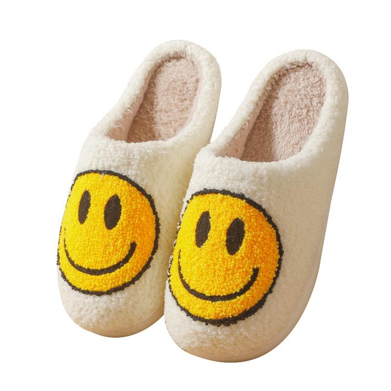 Smiley face winter moon clock cotton slippers women's indoor home rainbow plush warm slippers