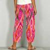 Women Plus Size Loose Printed Cropped Pants Navy Blue Cross Hem With Pockets