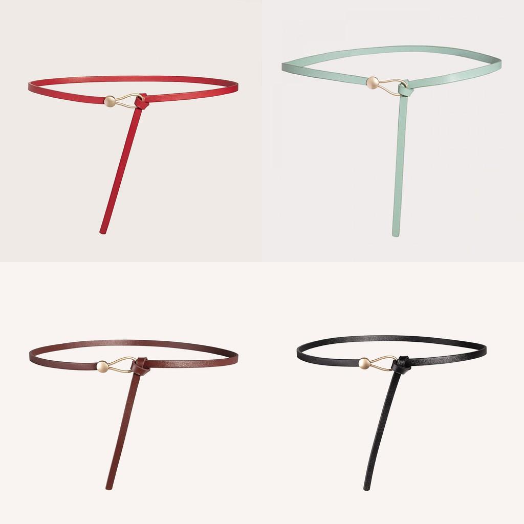 Pu Thin Waist Belt With Metal Buckle For Casual Dress And Retro Style