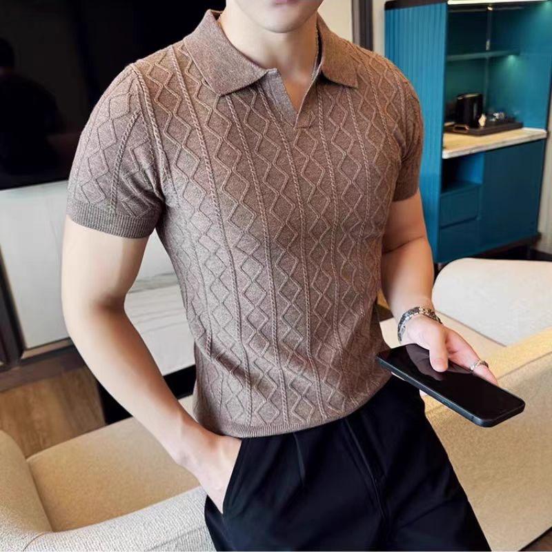 Sommer Casual High-End Poloshirt für Herren, Britisch Retro Button-Up Business Leicht und Atmungsaktiv Umlegekragen Kurzarm T-Shirt