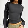 Spring Autumn Women's Solid Color Crew Neck Slim Fit Long Sleeve T-shirt Base Layer Top Casual Fashion