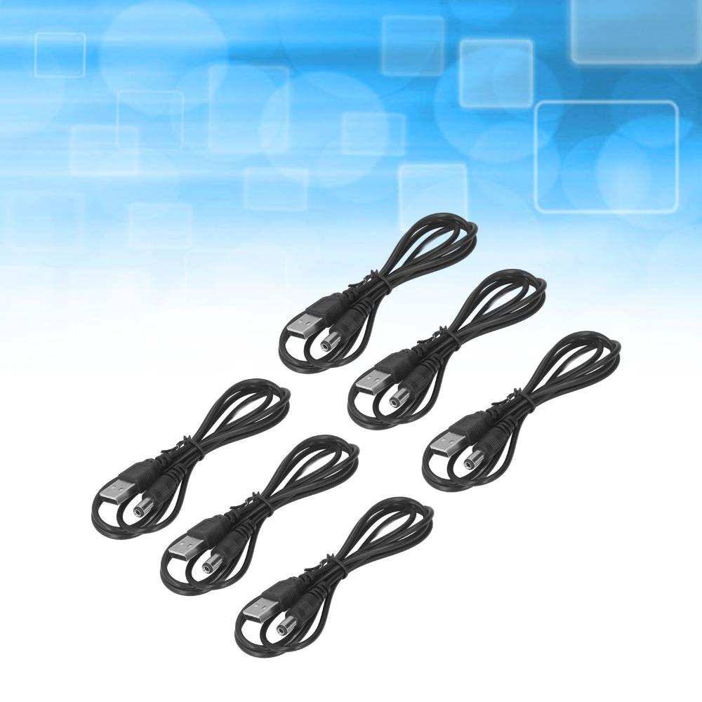 6Pcs 5V USB to DC Power Cable 5.5x2.1mm Jack 3.3ft Power Charge Cord Black Hand Soldering Process Barrel Jack Adapter