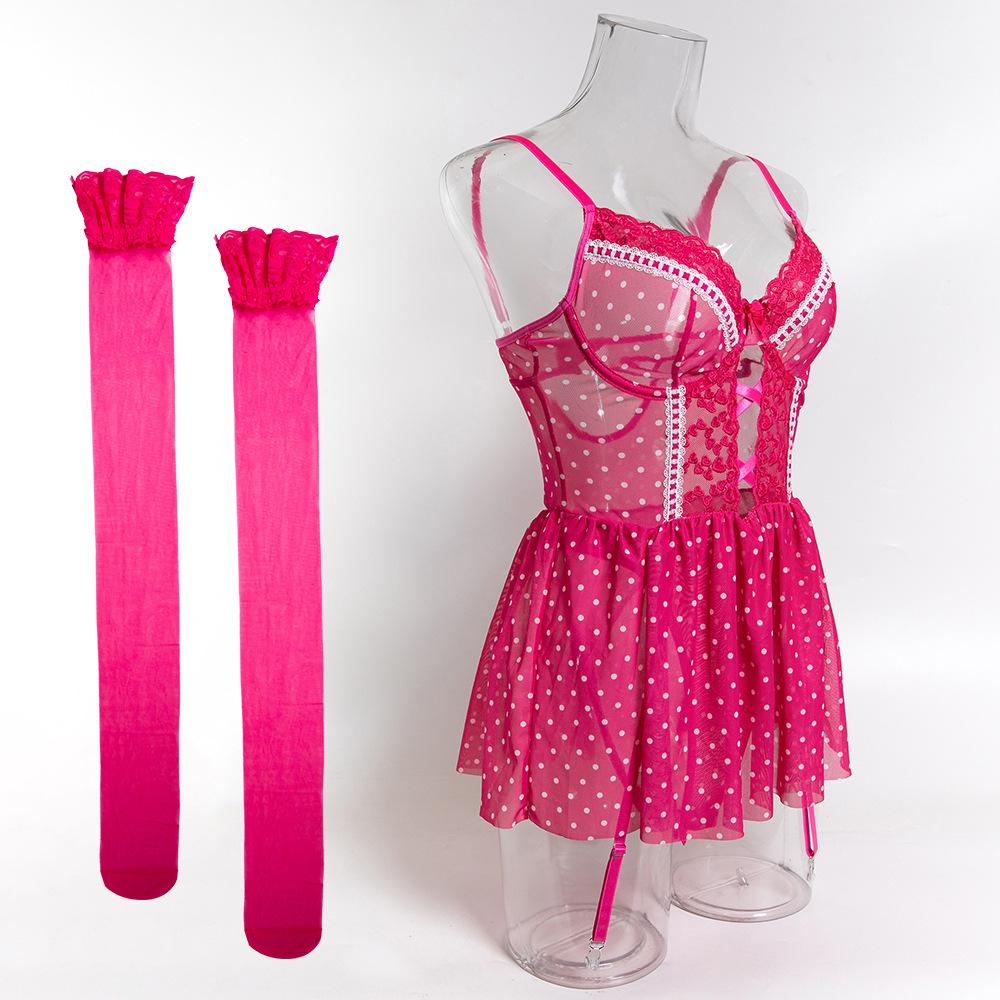 Olayna European-American Polka Dot Embroidered Nightgown with Stockings