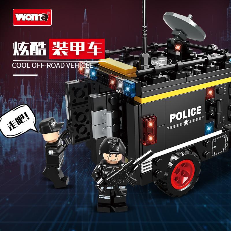 Baustein-Technologie Swat-Team Geländegängiges gepanzertes Fahrzeug Streifenwagen Spielzeugmodell Montage Kleine Partikel