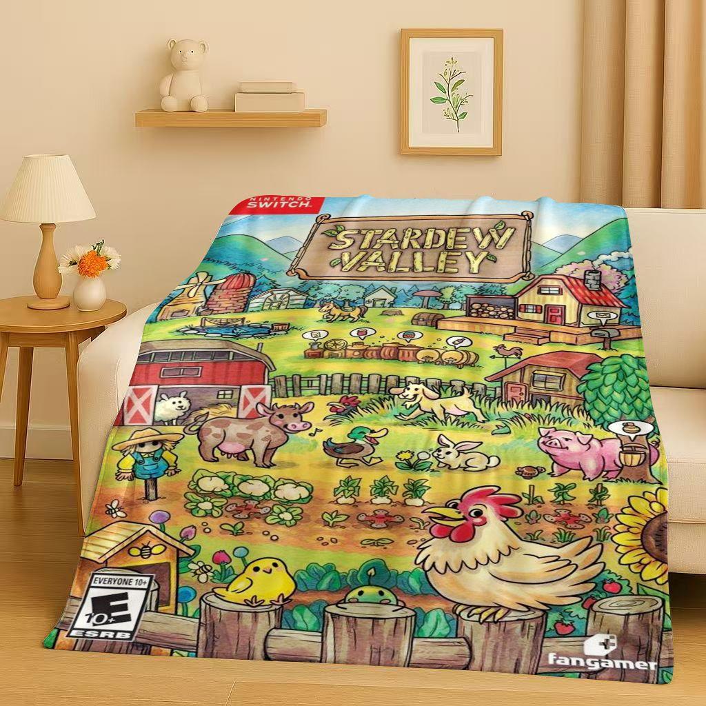 3D Retro Stardew Valley Farm Map Pixel Game Flannel Blanket,Ultra Soft Warm Plush Throw for Home Bedroom Bed Sofa Cover Kid Gift