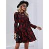 Elegant Women Floral Dress Autumn Long Sleeve High Waist Slim Dresses Female Office Commuter Comfortable Wear Daily Casual Gown