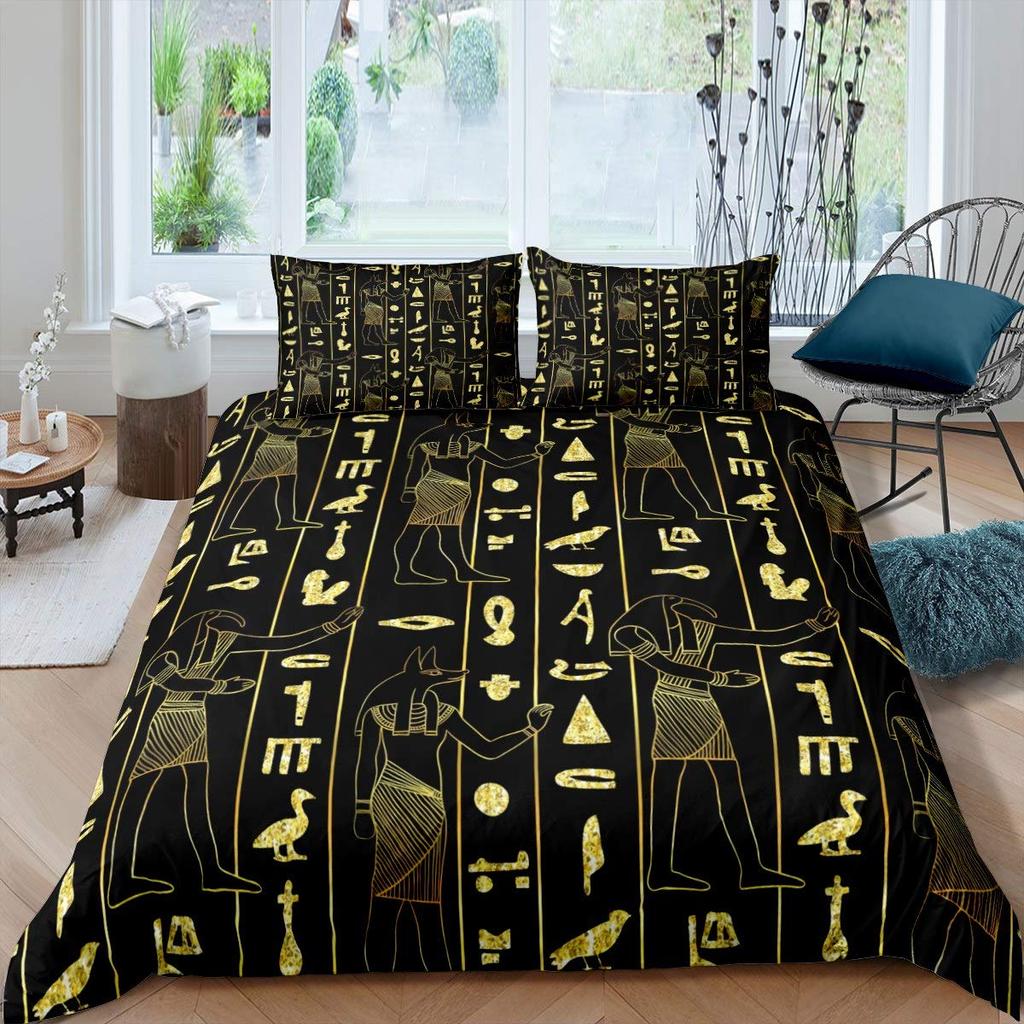 Ancient Egypt Pharaoh King Queen Duvet Cover African Egyptian Style Bedding Set For Teens Adults Black Tribe Ethnic Quilt Cover