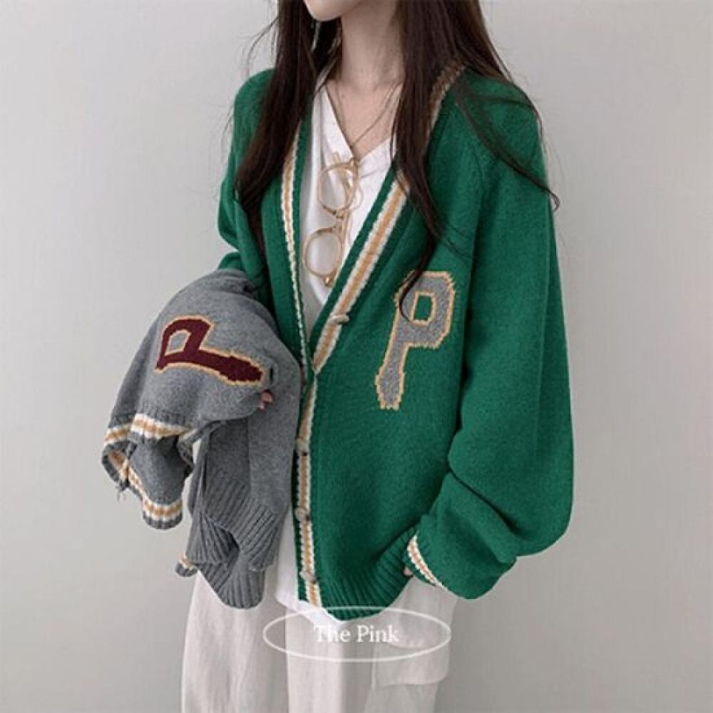 The Pink Unisex Heddy Overfit Color Block Embroidered Cardigan