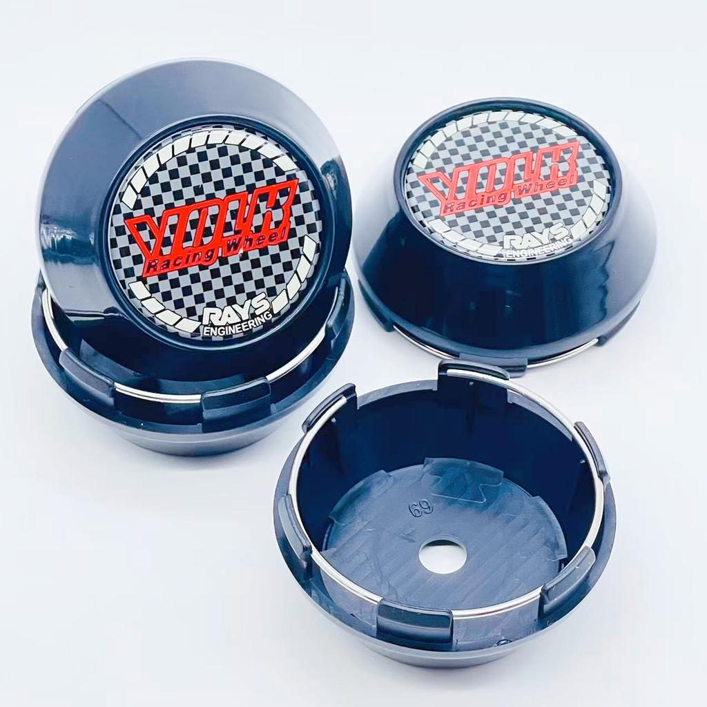 4PCS JDM Sport Rim Cap Clip 60mm 64mm 65mm 68mm 69mm VOLK RAYS Emblem Sticker Wheel Center Hub Caps Car Cover Cap Black & Silver