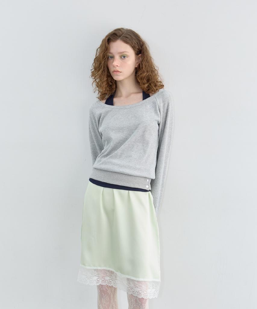 Leteoli Button Off-Shoulder Long Sleeve_Grey