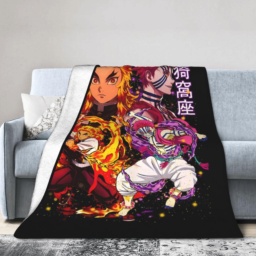 Akaza Blankets Velvet Anime Kimetsu No Yaiba Soft Throw Blanket for Car Sofa Couch Bedroom Quilt