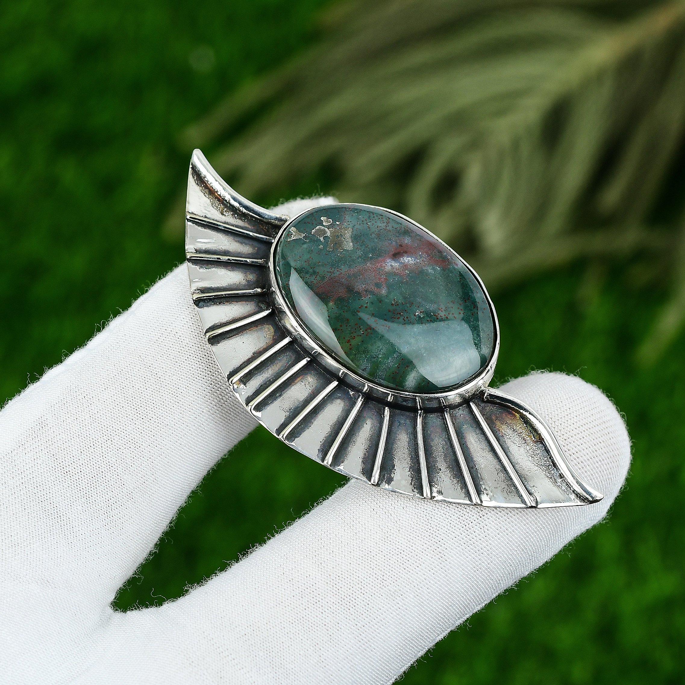 

Daughters Day Sale Sterling Silver Natural Bloodstone Bezel Sister Boho Pendant