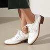 Comfortable Oxfords Flats Stylish Women's Perforated Heeled Brogue Wingtip Classic Lace-up Saddle Shoes Leather Walk Wear