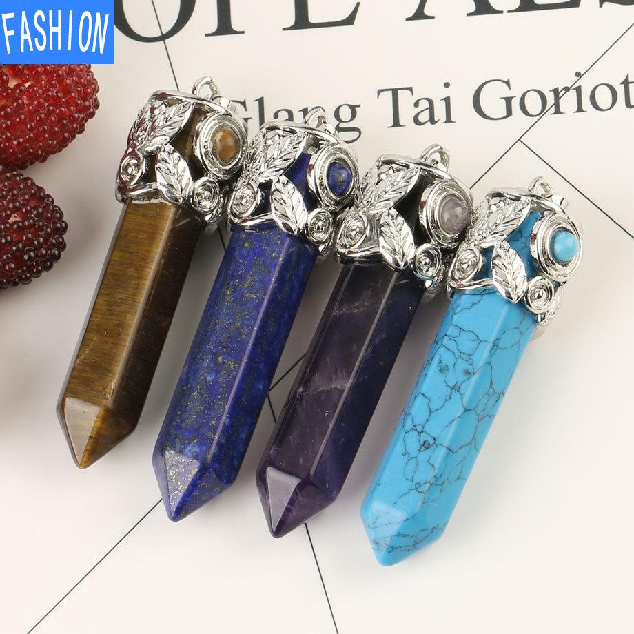 European And American Creative Multicolor Large Hexagonal Crystal Pendant Women'S Jewelry Versatile Natural Stone Necklace