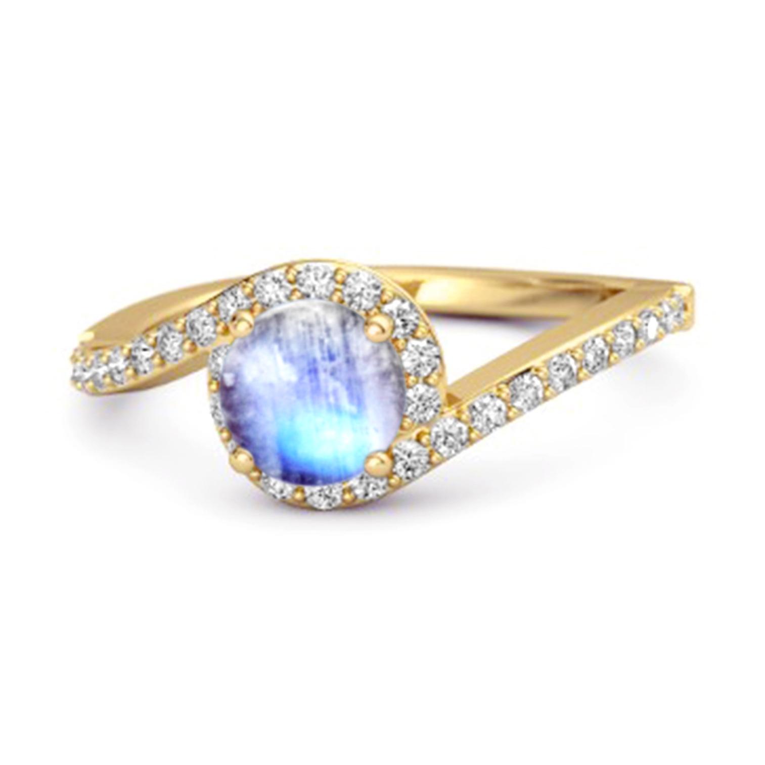 

Moonstone Halo Twist Pave Band Ring - 925 Sterling Silver Gold Vermeil 10.5