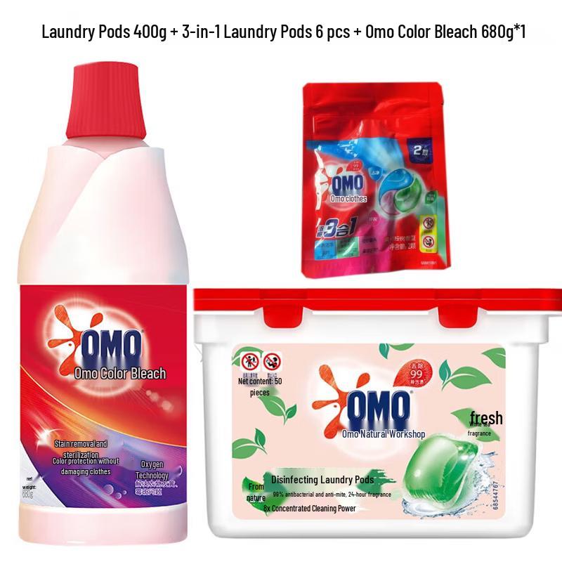 OMO Natural Workshop White Tea Laundry Pods & Color Bleach Bundle