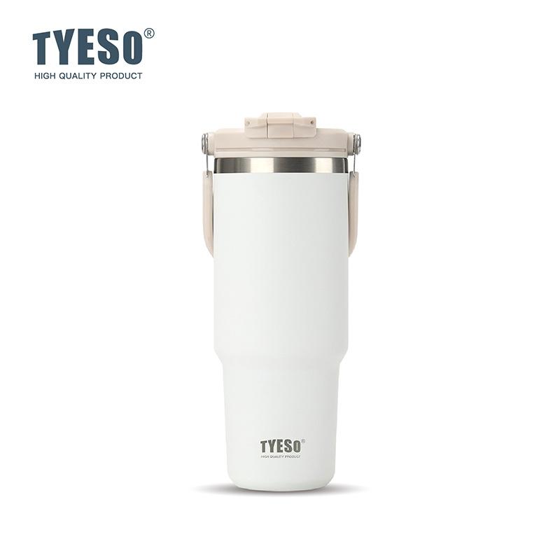 Tyeso 900ML Vacuum Flasks Handle Vacuum Cup Dual-Drink Coffee Mug Stainless Steel Ice Cup Car Bottle Hot Cold Retention
