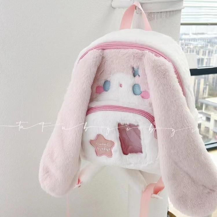 Drooping Cute Ear Rabbit Plush Backpack With Star Embroidery Suitable Daily For