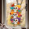 Cartoon Line Sugar Skull Undead Static Sticker for Balcony, Bedroom Window Decoration