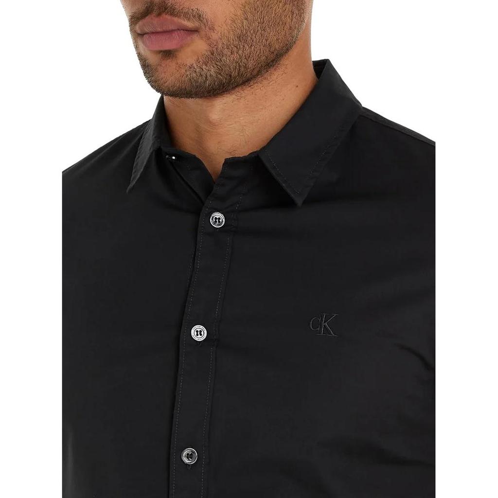 Calvin Klein Solid Color Lapel Single Breasted Long Sleeve Shirt Men shirts Black J30J324614-BEH