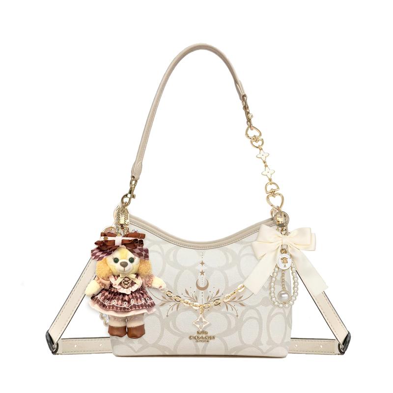 

COACH shoulder bag [Customized bag] Laurel Signature 31 brand print gold accessories doll bow pearl chain Falling into the Secret Realm Basic Model золотий