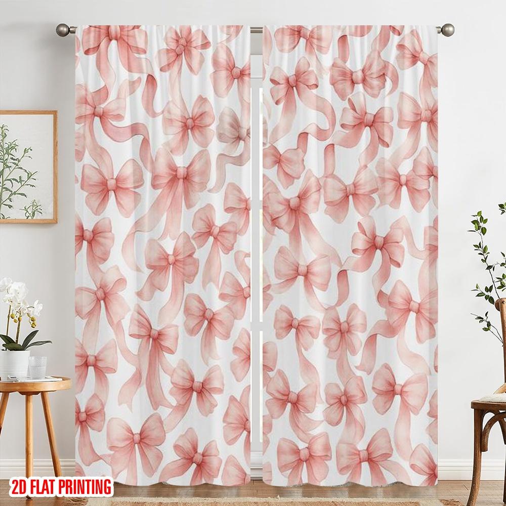 2pcs,2D plane printing Minimalist Curtains Pink Ribbons Bliss Durable 100% Polyester Fabric (without rod) Decorations Inside for