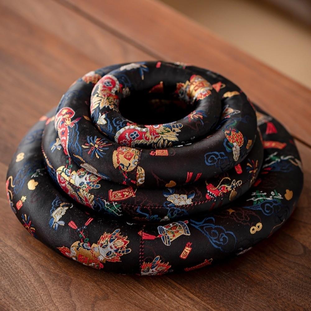 Donut Shape Dragon Design Singing Bowl Mat Nepalese Wooden Fish Coaster Sound Copper Out Mat Yoga