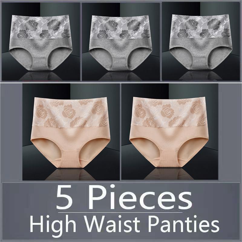 5pcs Women's Panties Pure Cotton Breathable High Waisted Panties Women's Plus Size Underwear