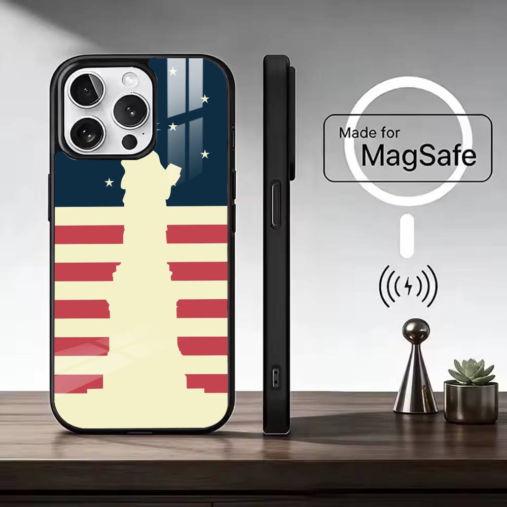 USA A-Amerika Flagge Handyhülle Für iPhone17,16,15,14,13,12,11 Plus,Pro Max, Neues Magnetisches Kabelloses Laden