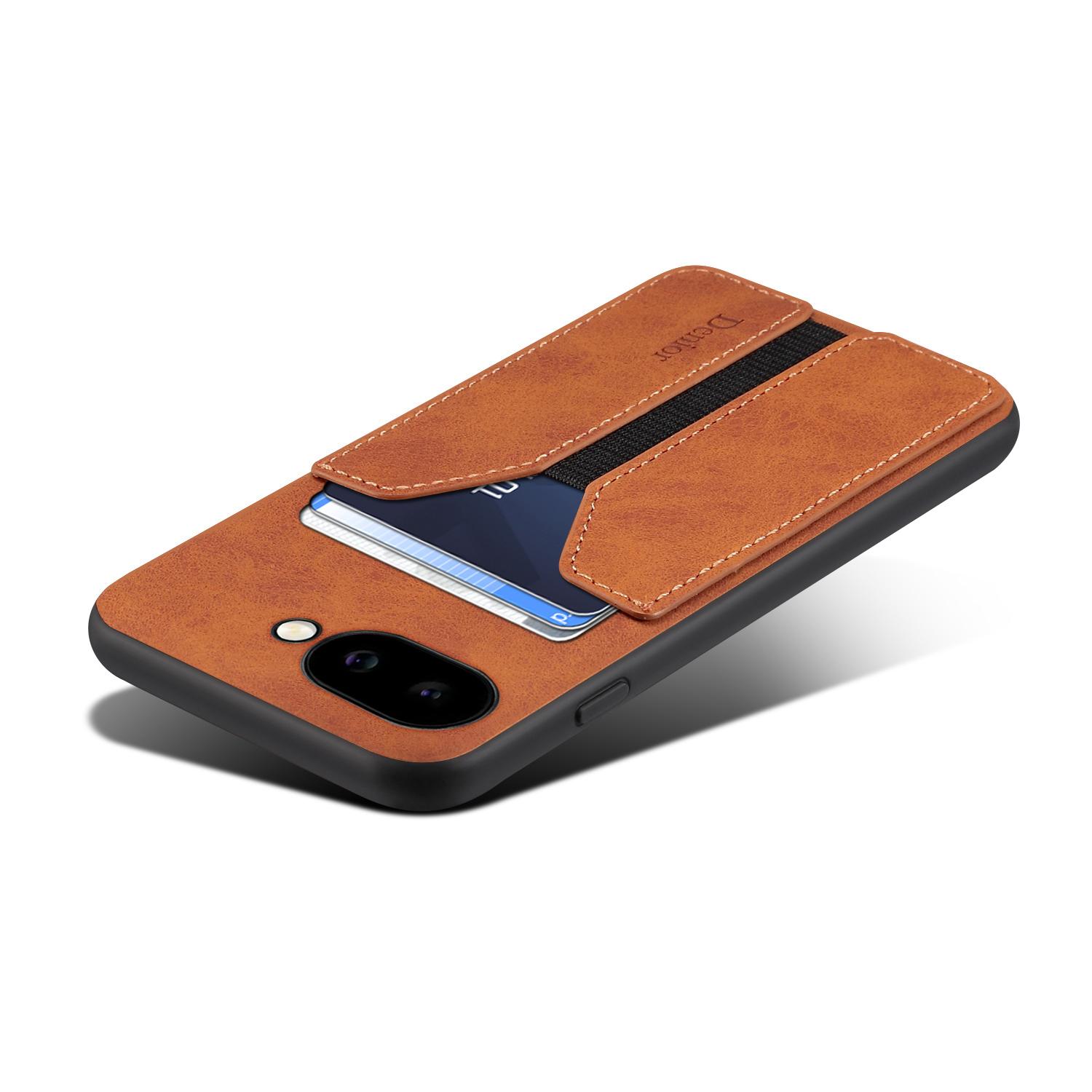 

For Google Pixel 9a Case Elastic Card Holder PU Leather+TPU+PC Phone Cover Brown