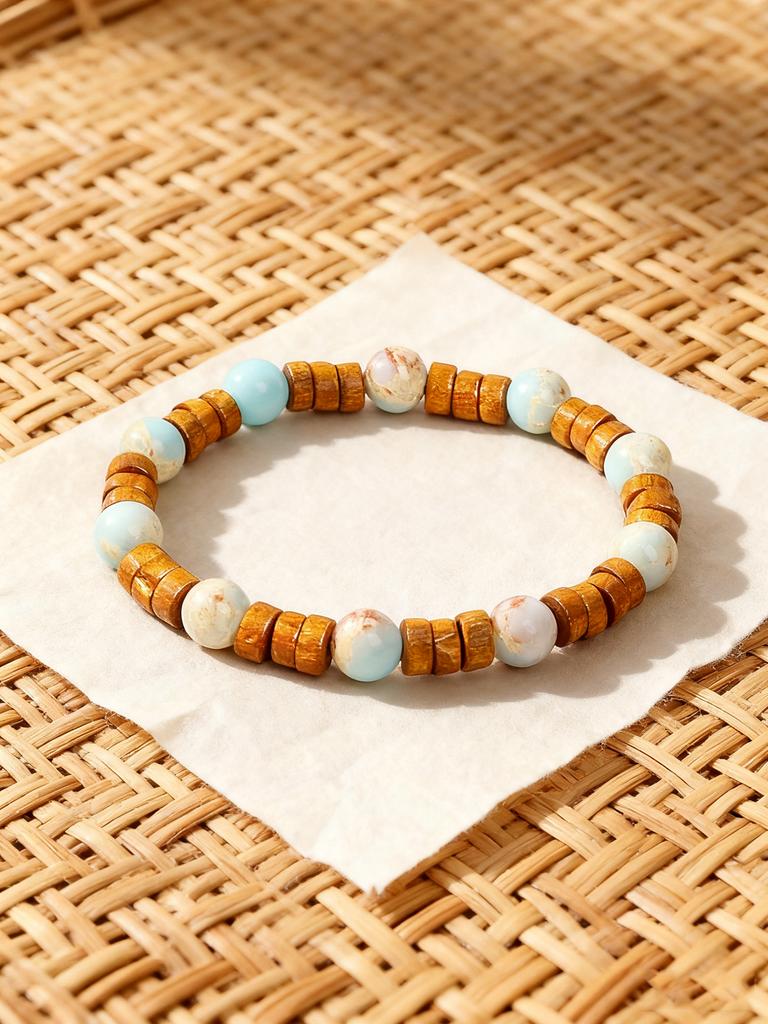 Retro Style Gold color Volcanic Lava Stone Beaded Bracelet Brown Wood Beads Energy Reiki Charm Grounding Protection Jewelry Gift