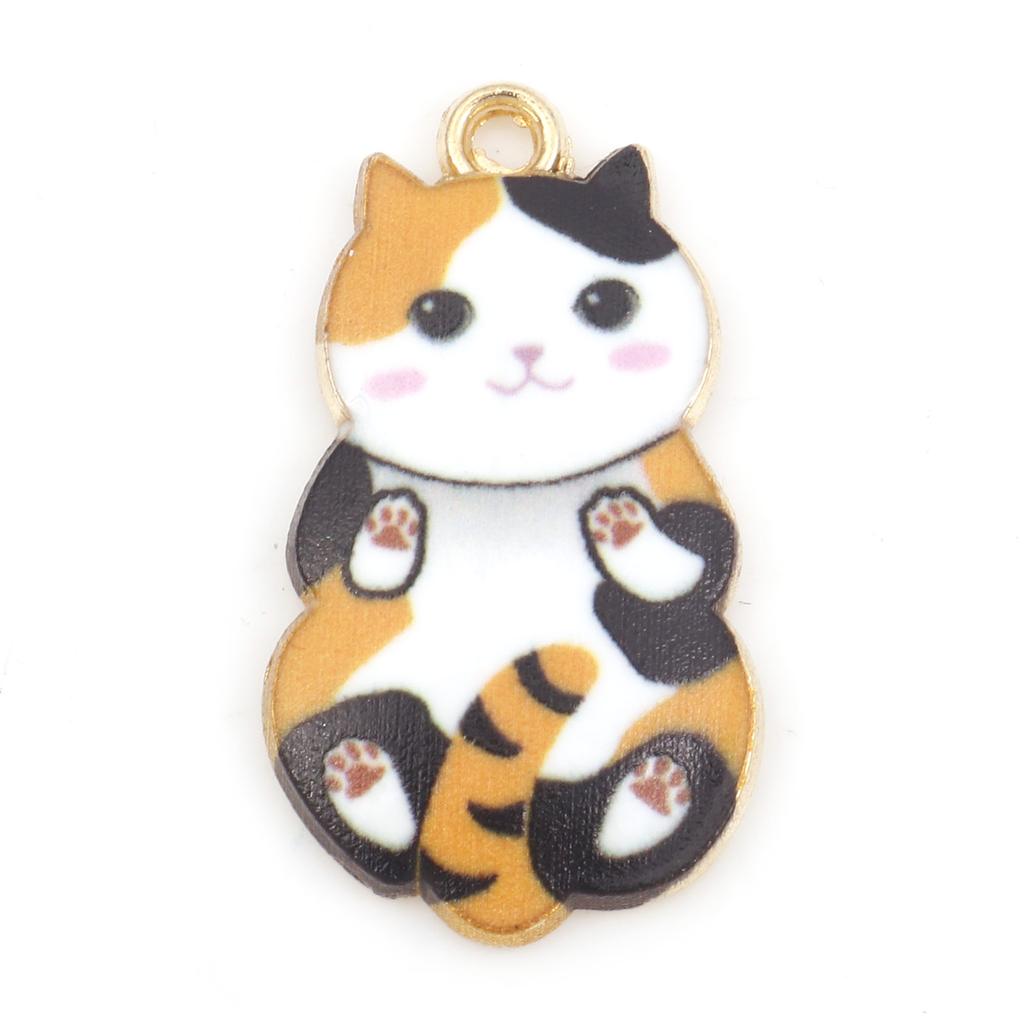10PCs Cute Cartoon Cat Charms Multicolor Animal Enamel Gold Color Metal Pendants DIY Necklace Bracelets Jewelry Making 25mmx14mm