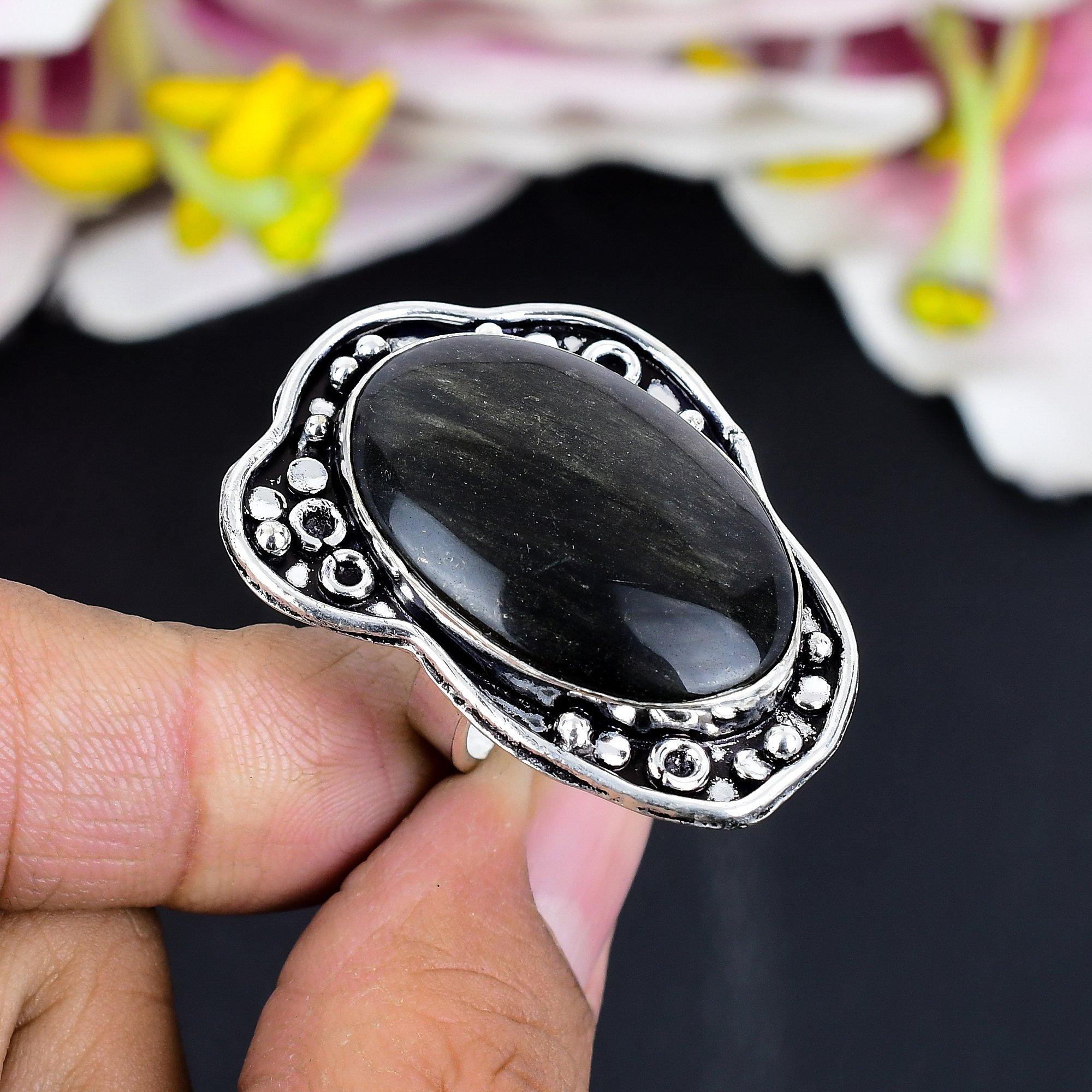

Silversheen Obsidian Gemstone 925 Sterling Silver Jewelry Ring Size 8 KG-1677