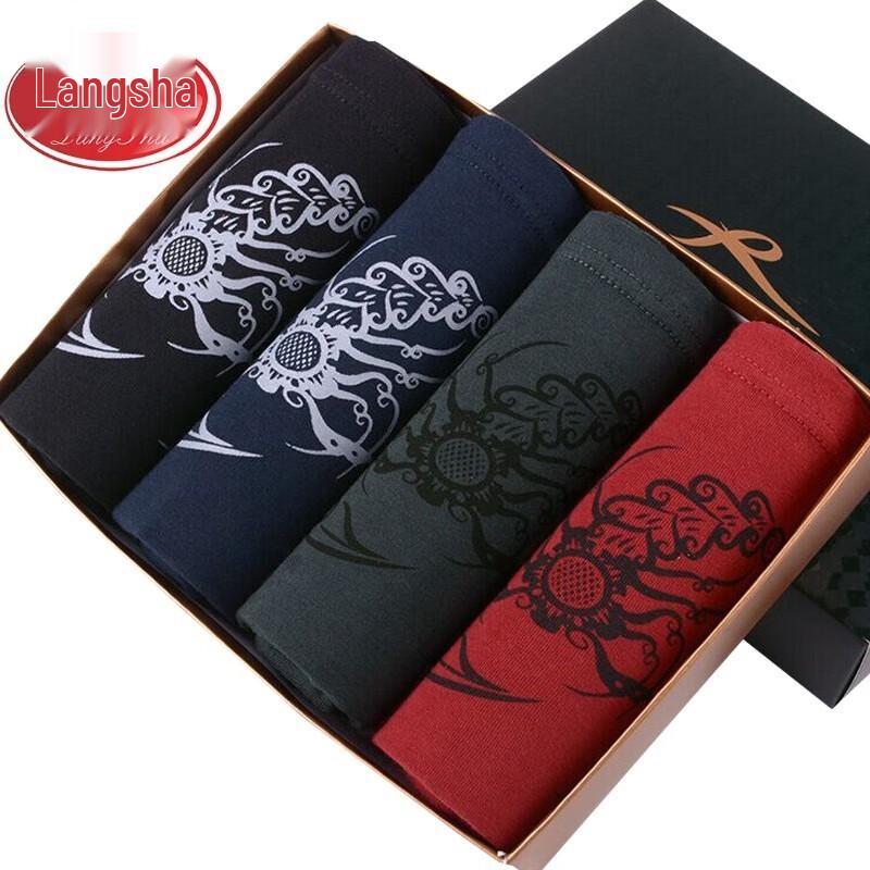 LangSha Men's Cotton Boxer Briefs 4-Pack