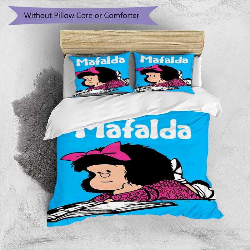 3pcs Mafalda1 Design Cover Set - HD Printed Bedding with 1 Cover and 2 Pillowcases - Perfect for Home and Dorm Decor