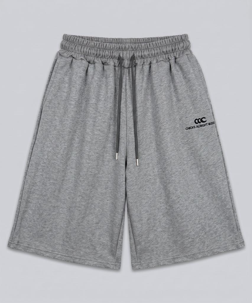 CHICKS All-Light Embroidered One-Pleat Wide Bermuda Sweatpants Black