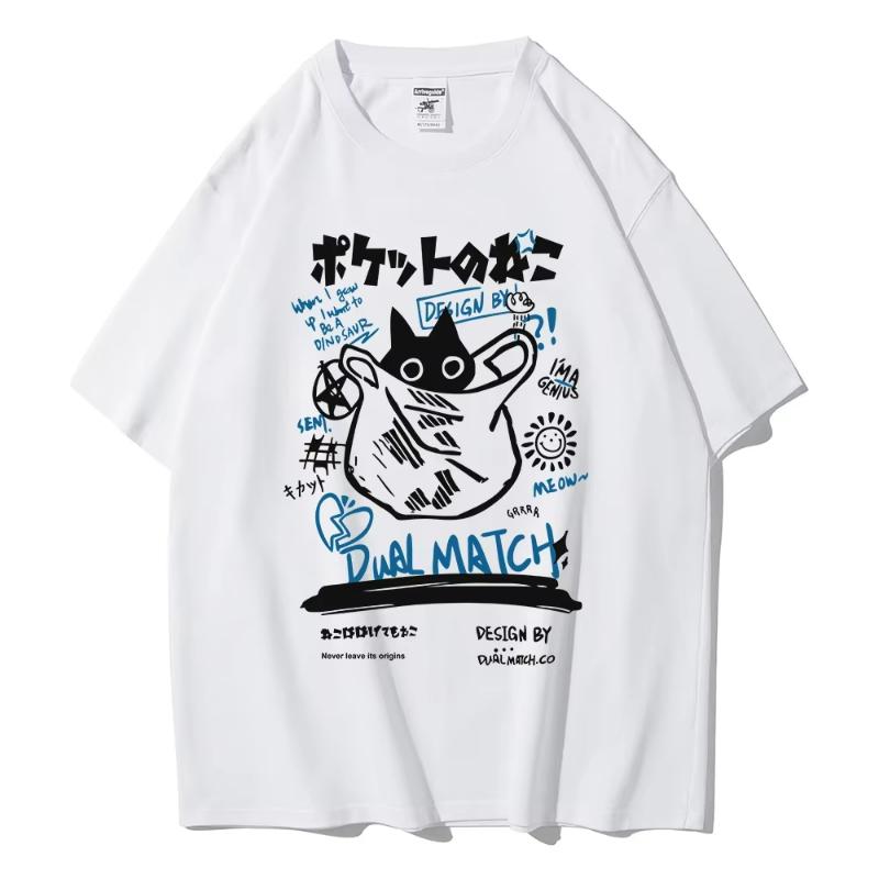 

Kawaii Unisex Women Cartoon TShirts Summer Harajuku Cat Printed Short Sleeve Tees Couple Streetwear Loose Clothes Y2K Tops 4XL