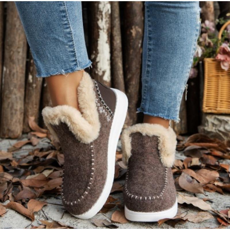 Winter Women's Cotton Shoes Large Size Velvet Thickened Burr Warm Flat Cotton Shoes
