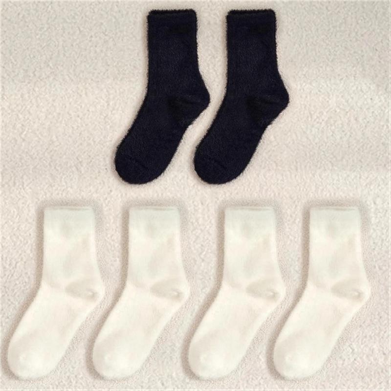 1/2/3/4 Pairs Cute Mink Plush White Black Women Socks Autumn Winter Elastic Thickened Lovely Thermal Coral Velvet Sleep Sock