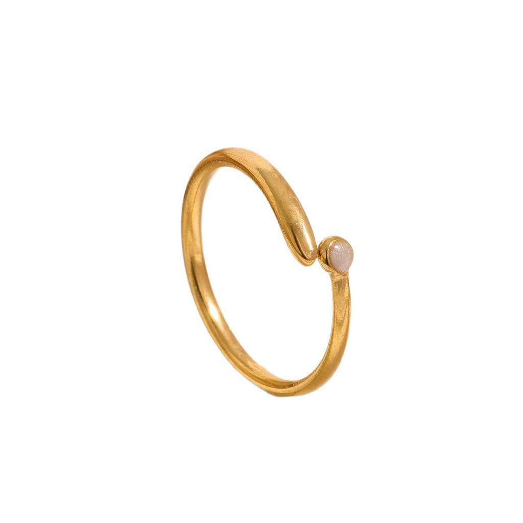 18K Gold Plated Stainless Steel Adjustable Open Ring with Water Drop Texture for Women