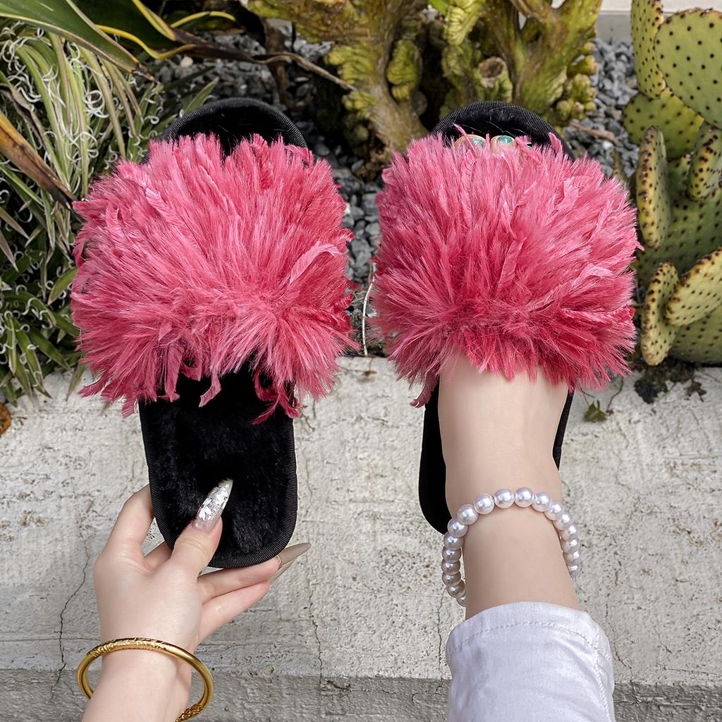 Fashion Women Slippers Warm Slides Casual Flat Low Heels Shoes for Women Solid Fur Short Plush Women Shoes Plus Size