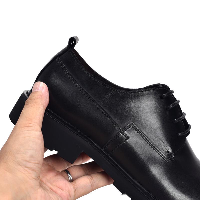 Men's Genuine Leather Low-Top Business Casual Lace-Up Shoes with Thick Sole and Round Toe