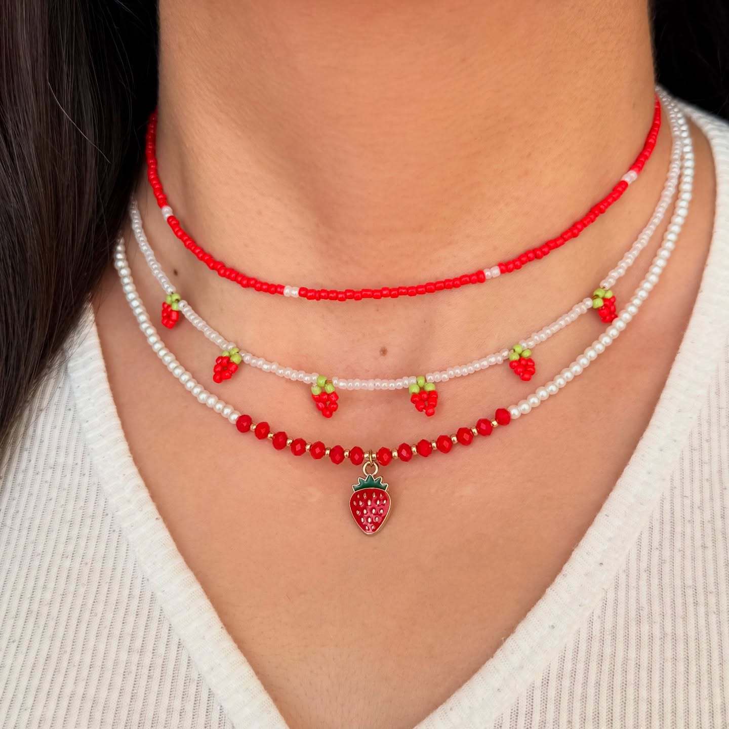 

Pearl Necklace Set European and American Jewelry New Strawberry Necklace Small Fresh Soft Pottery Rice Bead Neck Chain Women