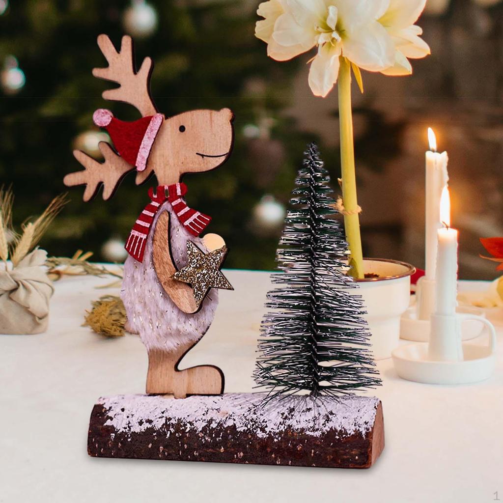 Christmas Table Decoration Wooden Centerpieces Elk Tree Winter Rustic Kitchen