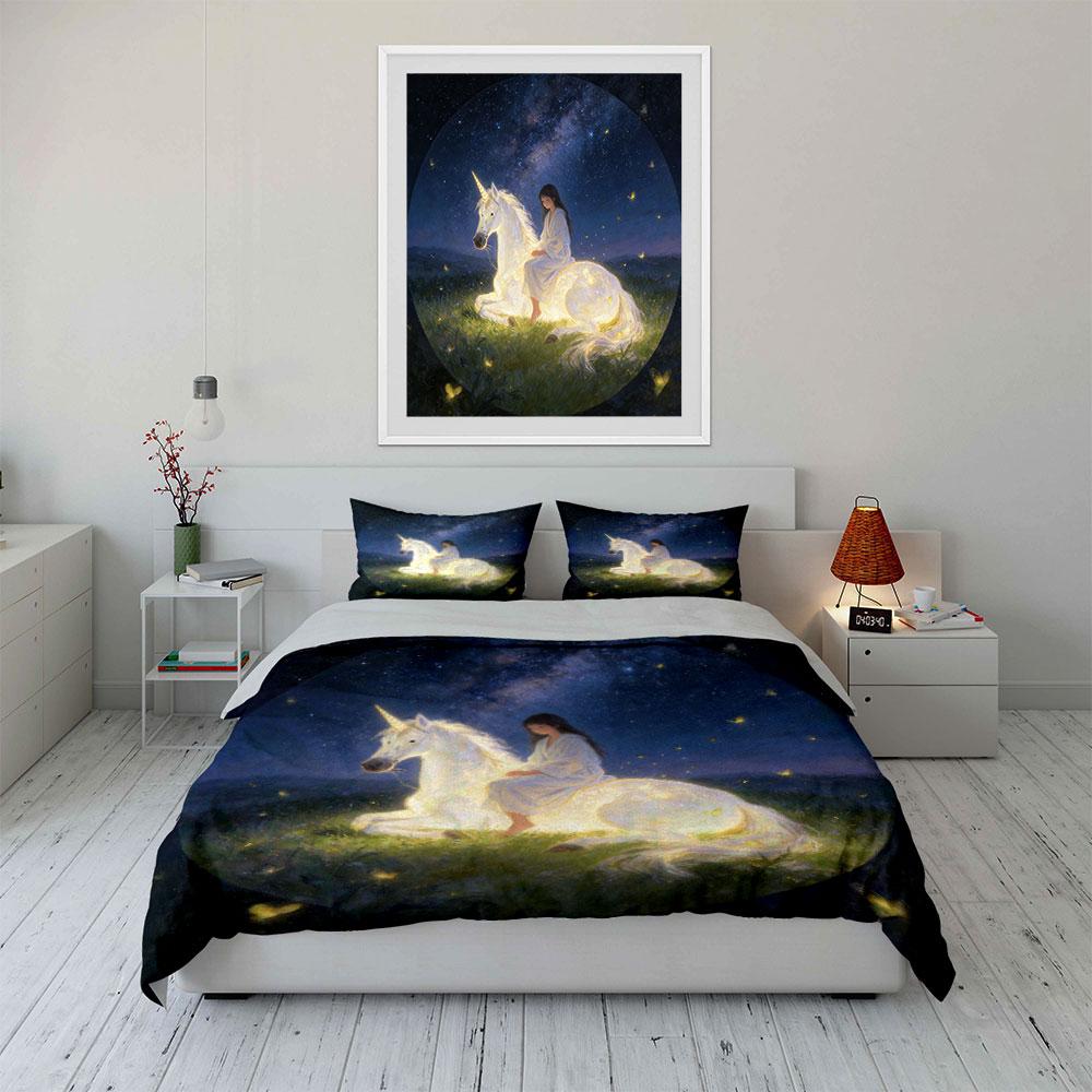Unicorn Fairy Night Decor Set Soft Comfortable Duvet Cover Bedding Set Included 1*Duvet Cover & 2*Pillowcases, Gift