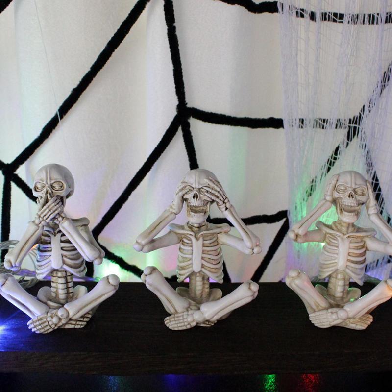 Gothic Skeleton Figures 3PCS Mini No Listen No Look No Say Skeleton Resin Outdoor Yard Sculpture Figurines For Halloween