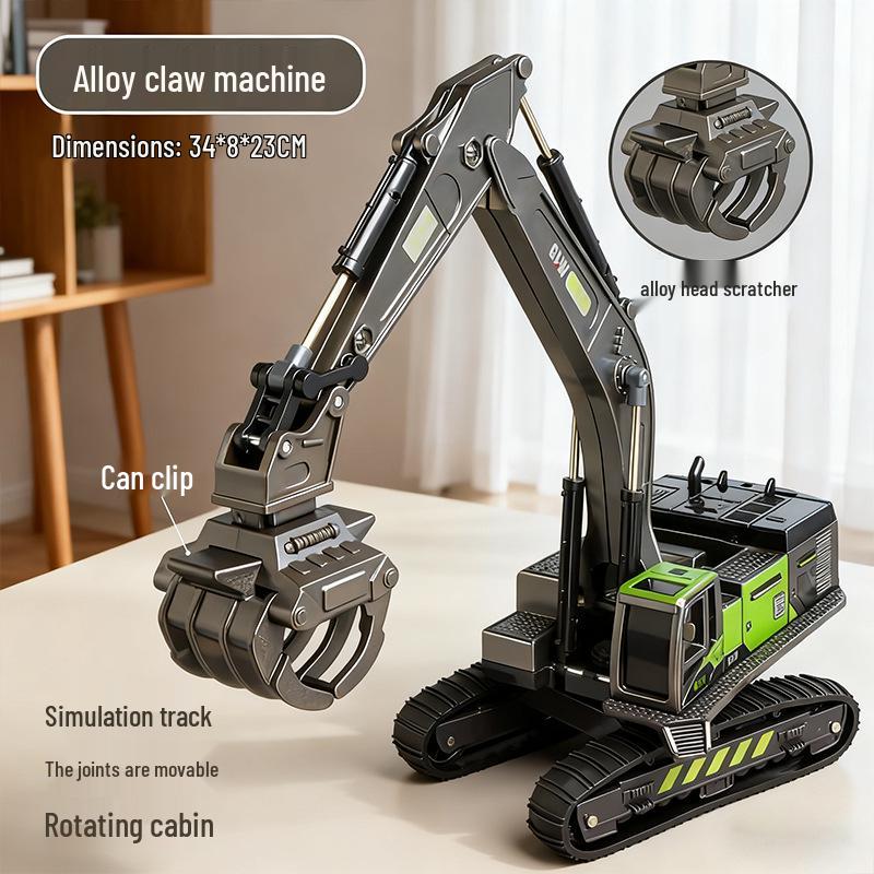 Kids' Alloy Engineering Vehicle Set: Excavator, Digger, Crane, and Earthmover Toy Models